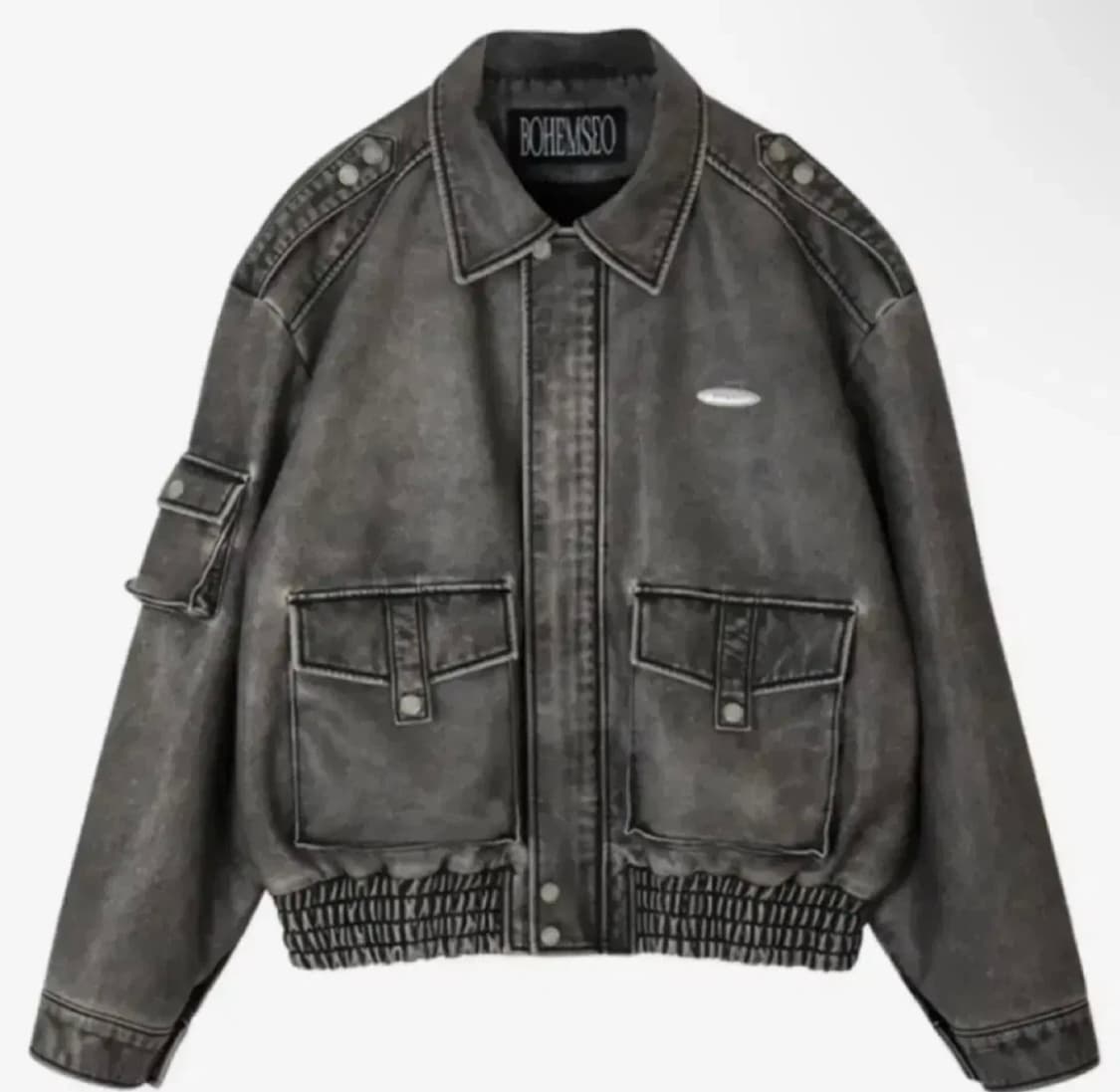 보헤미안서울 레더 봄버 자켓 워시드 그레이 상품이미지1