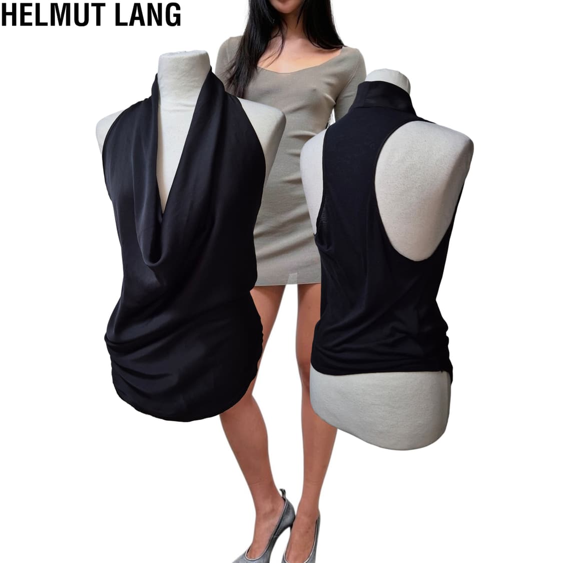 Helmut Lang Black draped cowl top 상품이미지1