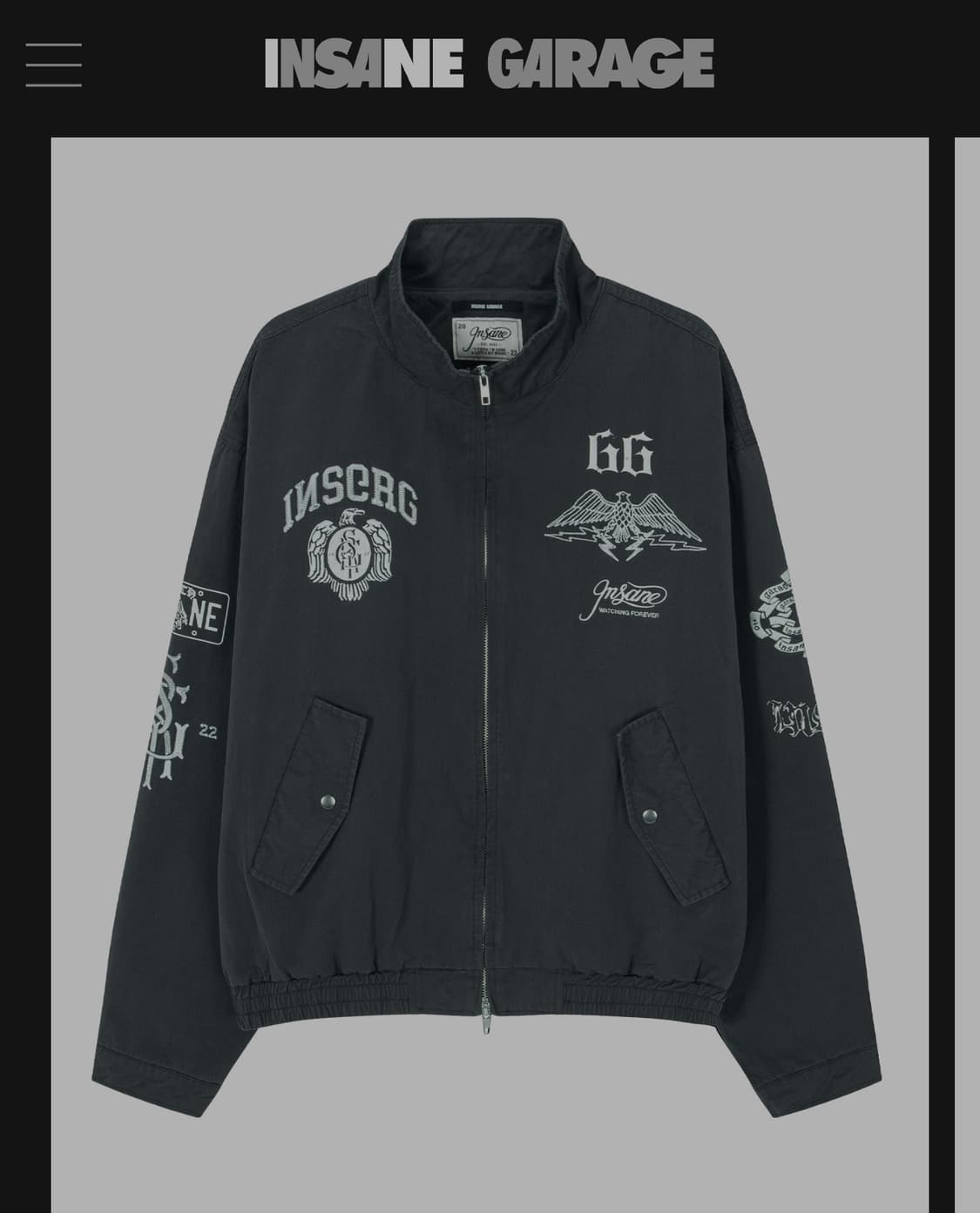 인세인개러지 해링턴 자켓 차콜 상품이미지1
