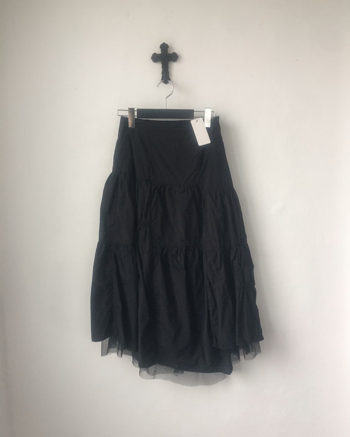 Shirring point lace layered long skirt 상품이미지1