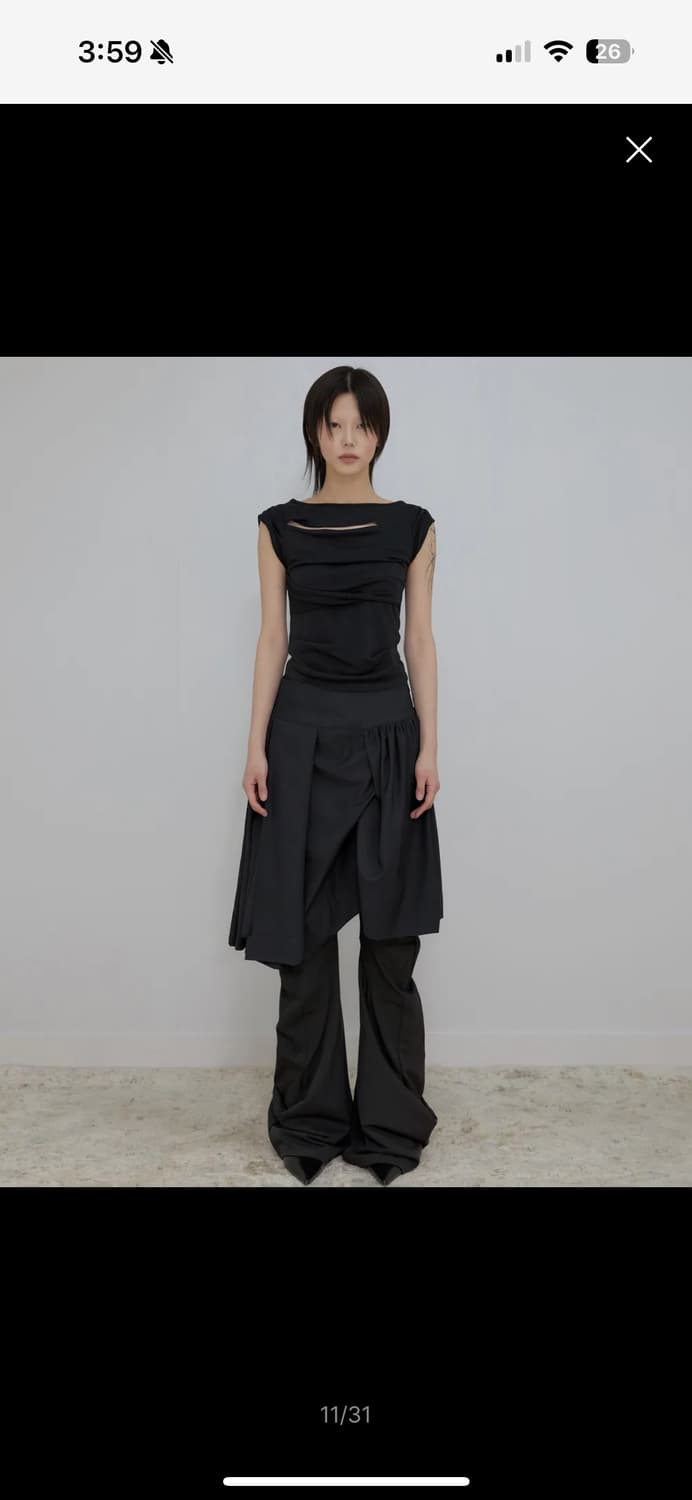 플레어업 Asymmetrical Draped Midi Skirt 블랙 상품이미지2