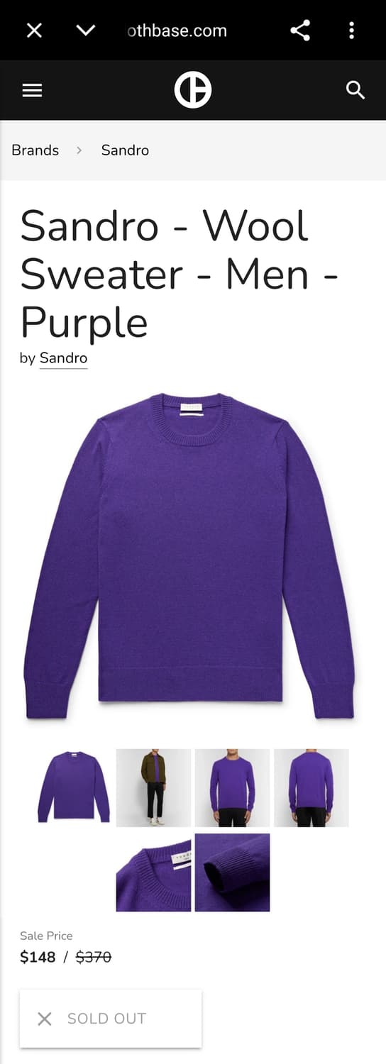 XL) 산드로 옴므 신형 19FW 이태리 고급 울 모 니트 스웨터 퍼플 상품이미지1