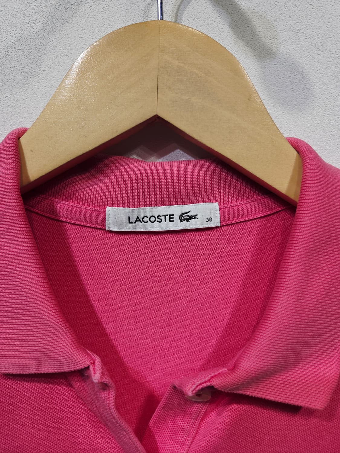 라코스테. 여자 핑크 반팔 폴로티_호칭36 상품이미지5