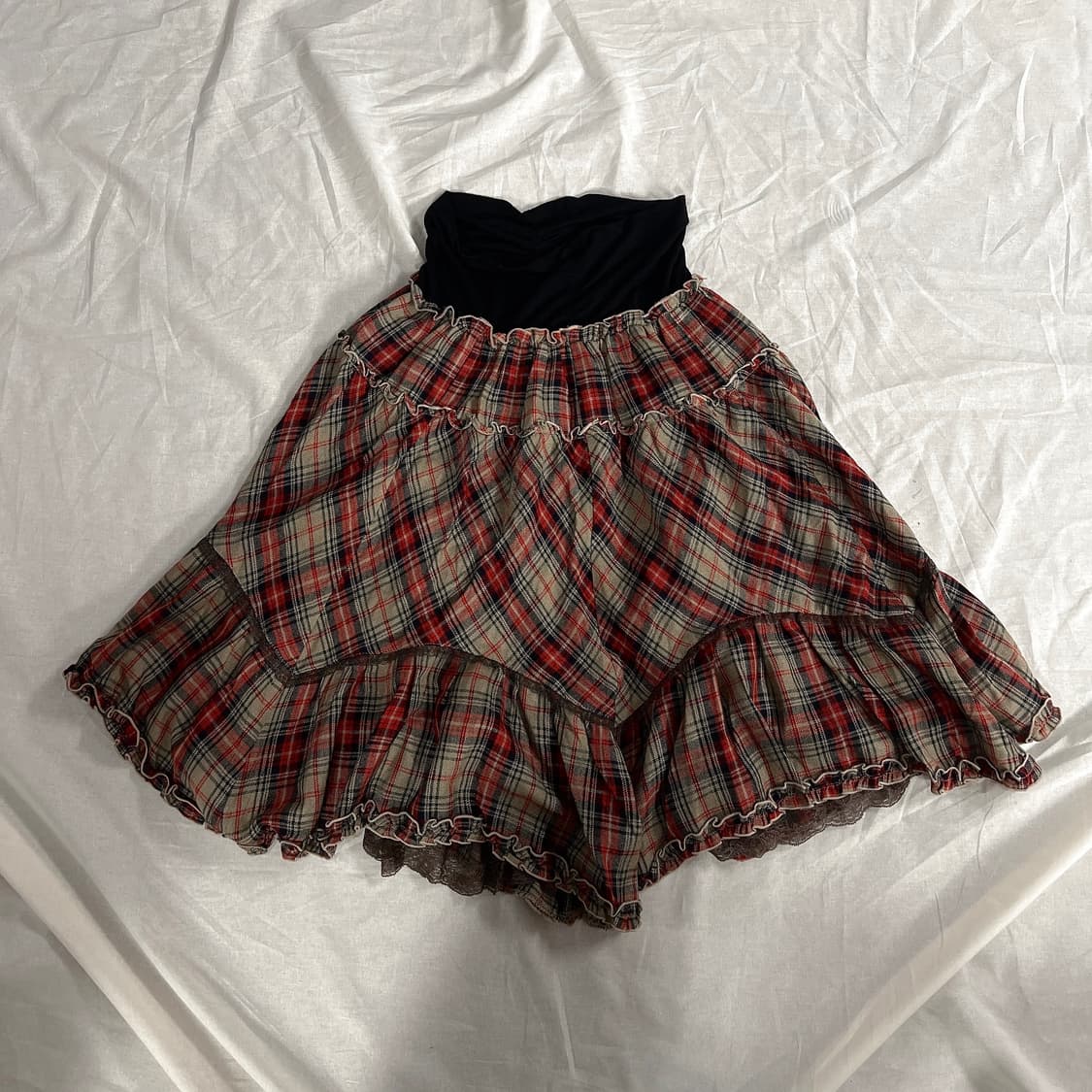 모리걸 하구미 레드 체크 캉캉 언발 스커트 상품이미지2