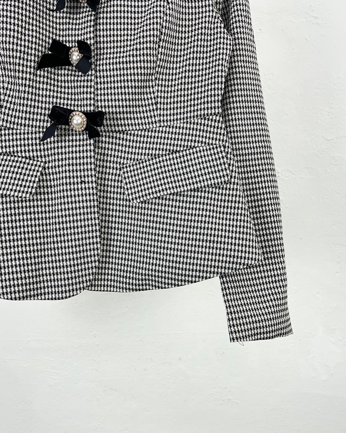 신스덴 하운드 투스 체크 리벳 펄 플랩 포켓 블레이저 상품이미지5