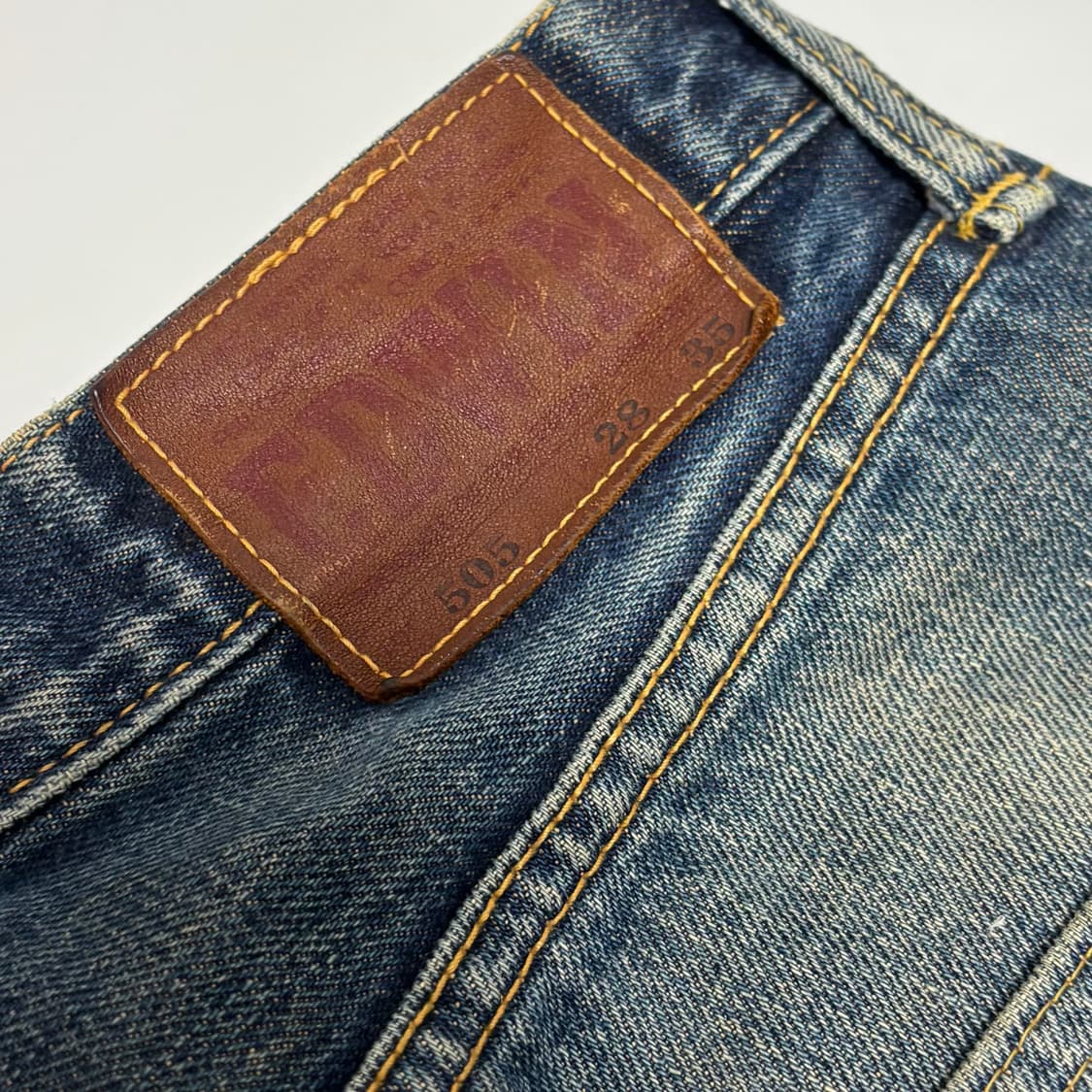 에드윈 505 오렌지 탭 데미지 컷오프 스트레이트 데님 팬츠 상품이미지6