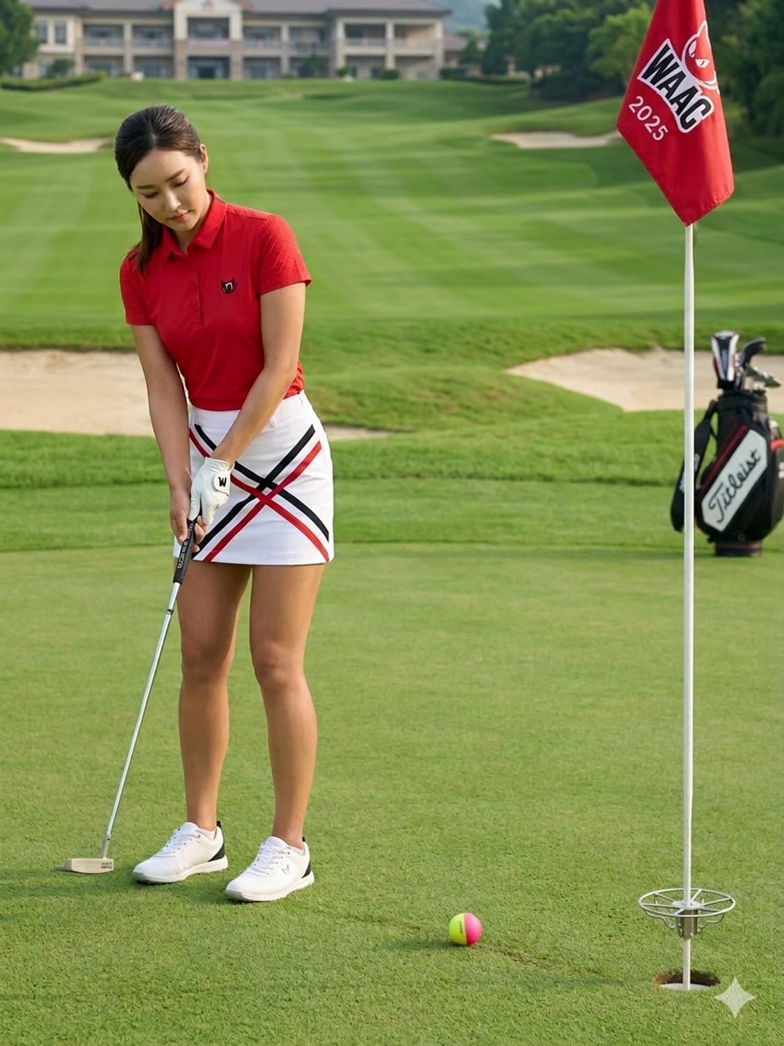 WACC 왁골프 여성 신품급 유로펀칭 반팔티셔츠 레드 1호 (S) 상품이미지1