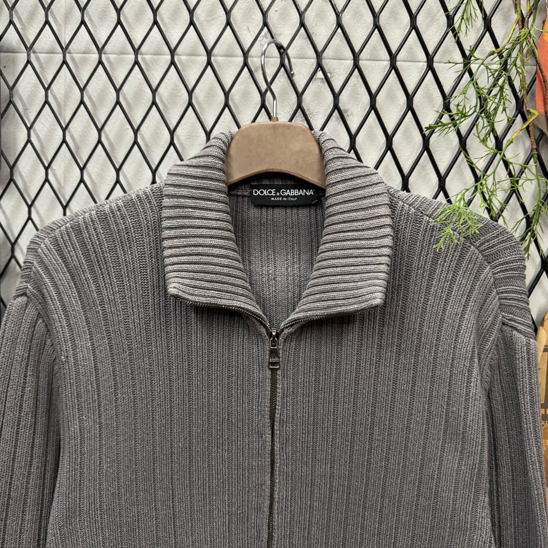 돌체앤가바나 하이넥 집업 골지 니트 가디건 그레이 상품이미지3