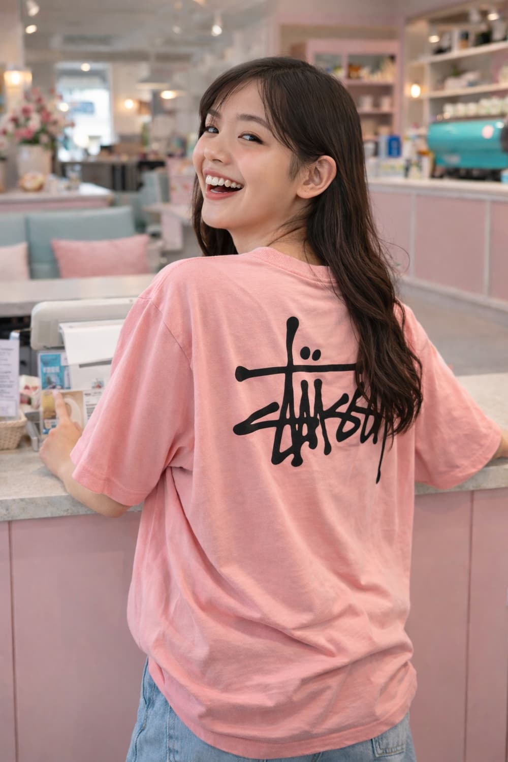 🧥 Stüssy 스투시 베이직 로고 반팔 티셔츠 (핑크) 상품이미지1