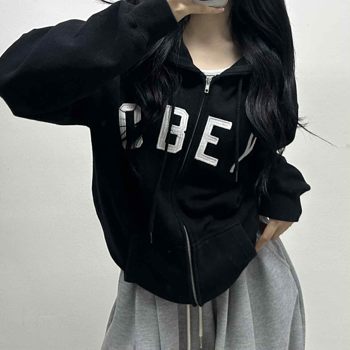 Obey 오베이 아치로고 블랙 스웻 후드집업 희귀져지(M) 상품이미지1