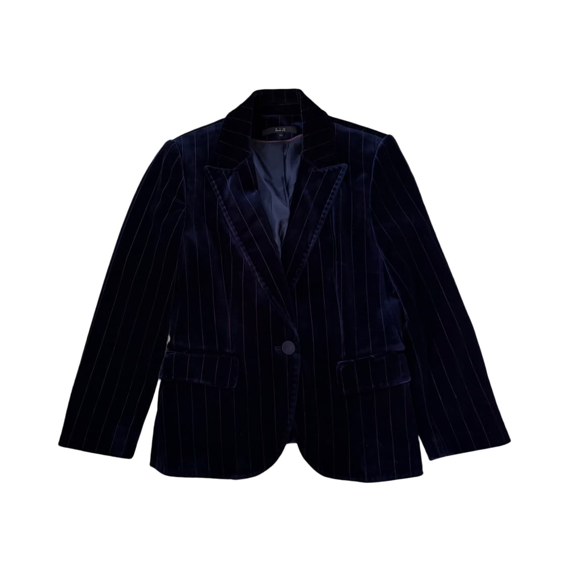 빈티지 네이비 벨벳 스트라이프 원버튼 자켓 상품이미지2