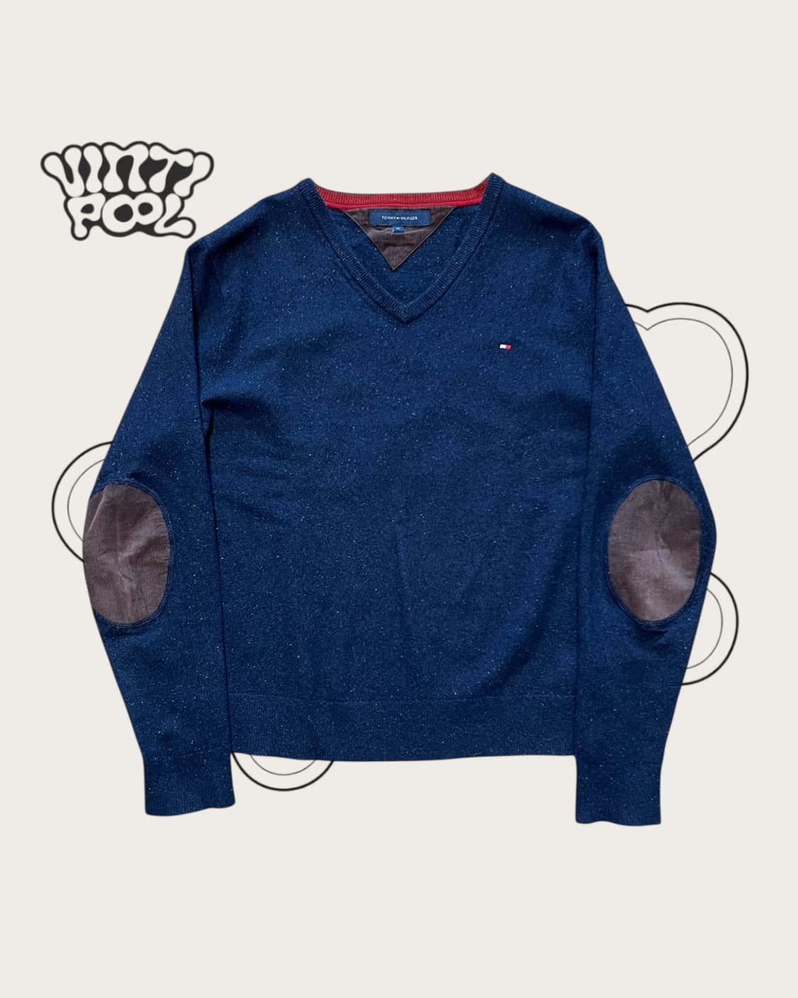 타미힐피거 램스울 엘보우패치 브이넥 니트 XL 네이비 상품이미지1