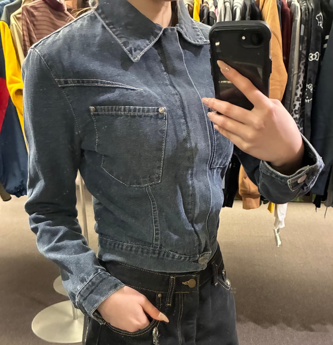 1)Vintage 여성 흑청 데님 집업 자켓 상품이미지1