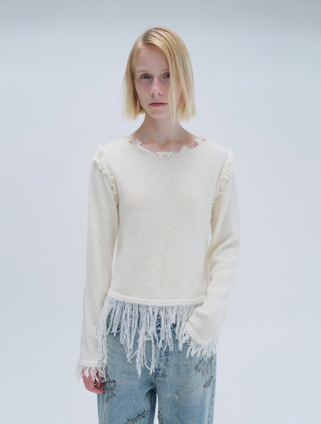 다이애그널 FRINGE DAMAGE KNIT (ivory) 상품이미지1