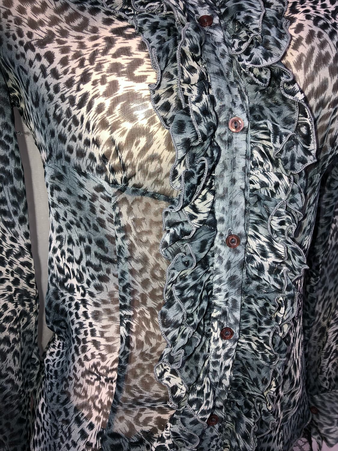 blue leopard frill sheer blouse  for  상품이미지4