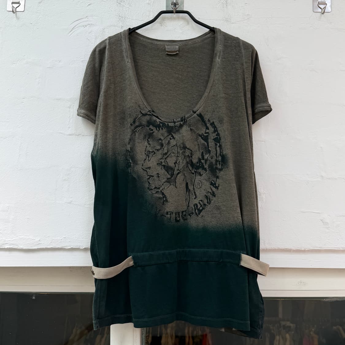 Diesel 디젤 카키 요크 스트랩 코튼 반팔티 XS 상품이미지1