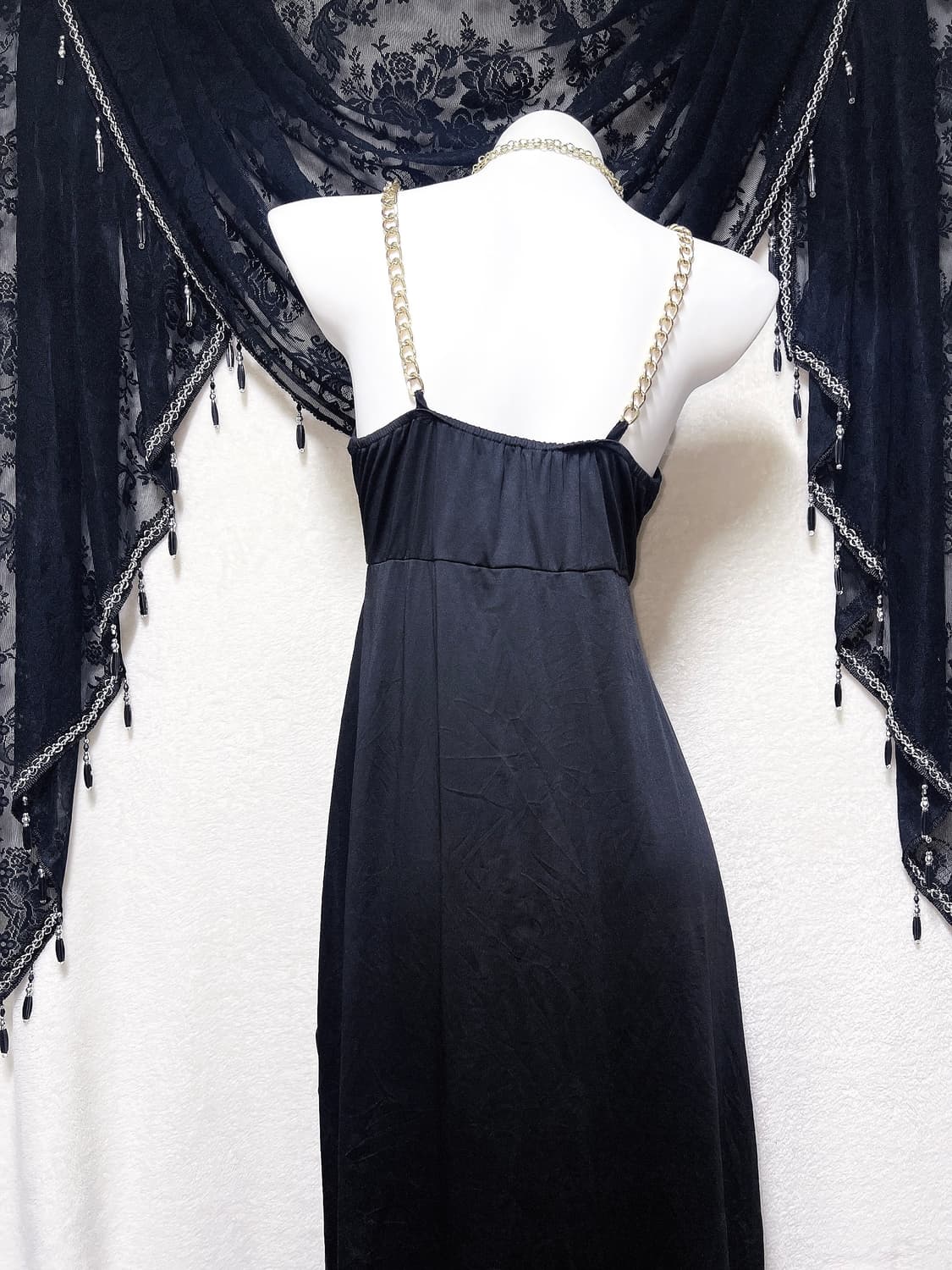 오네갸루 로맨틱고딕 고스펑크 금장체인 블랙 롱드레스 트임원피스 섹시 코스 상품이미지8