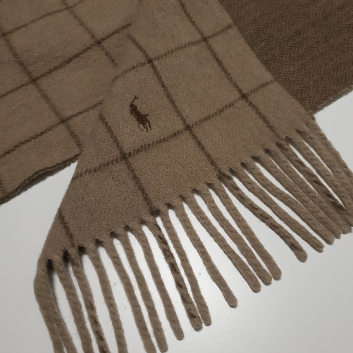 폴로 랄프로렌 포니 체크 리버서블 양면 램스울 머플러 목도리 브라운 상품이미지6