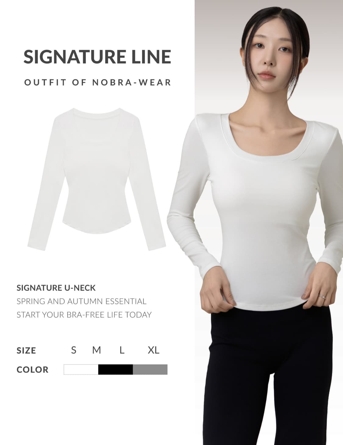 릿지서울 U넥 시그니처 라인 캡내장 긴팔티 블랙 히트텍 상품이미지2