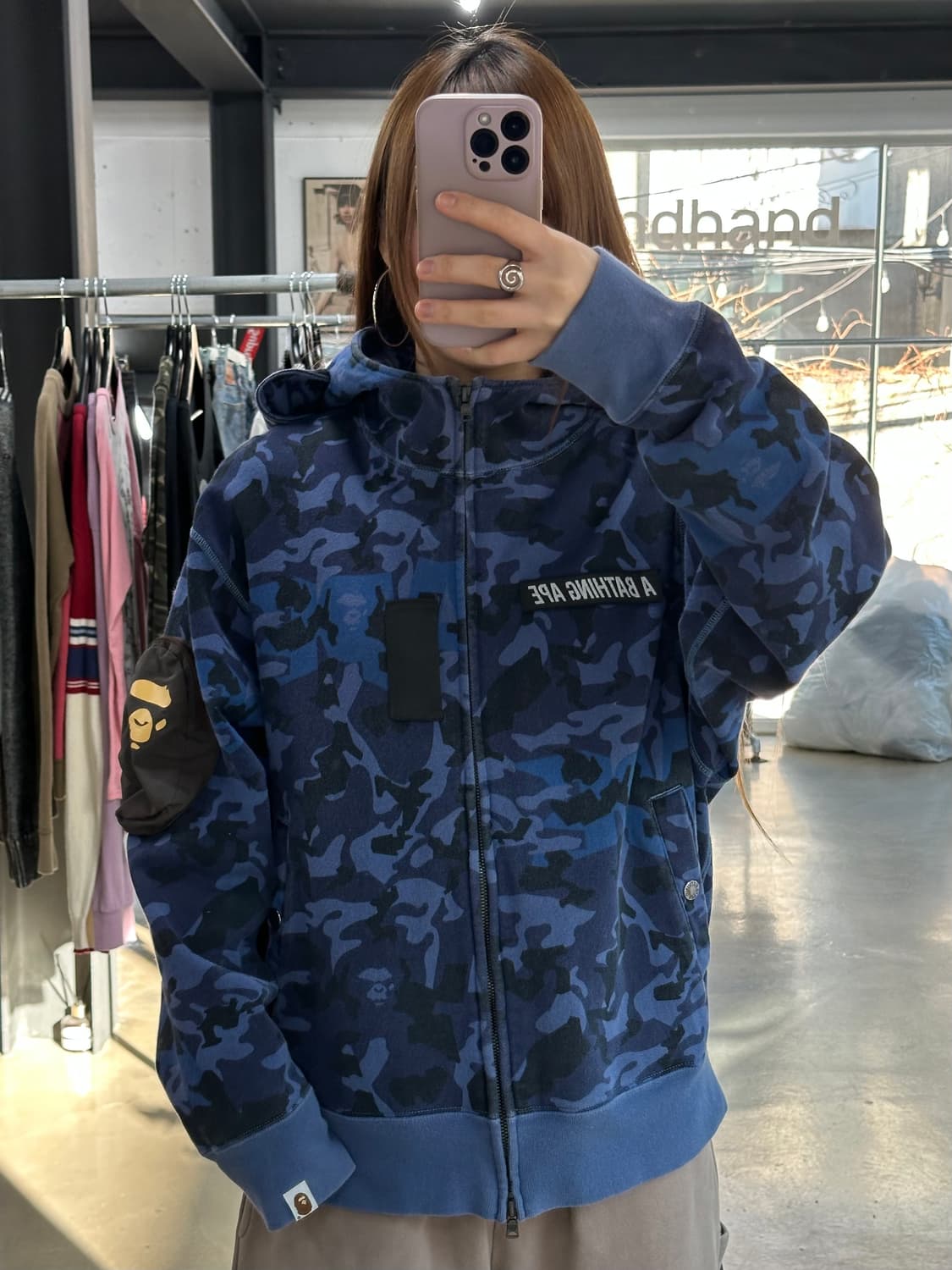 베이프 마스크 샌드카모 밀리터리 릴렉스드핏 풀후드집업 청계 상품이미지3