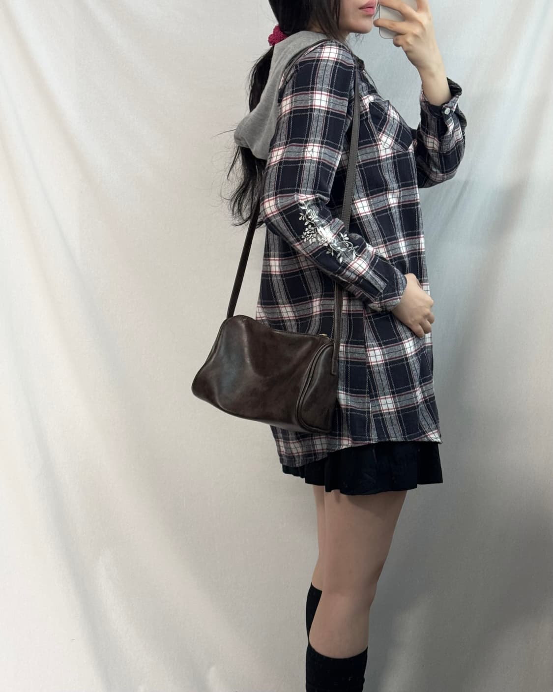 플라워 자수 슬리브 후드 셔츠 원피스 상품이미지4