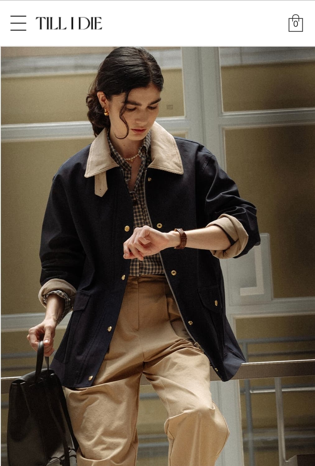 틸아이다이 배색카라자켓 네이비 상품이미지1