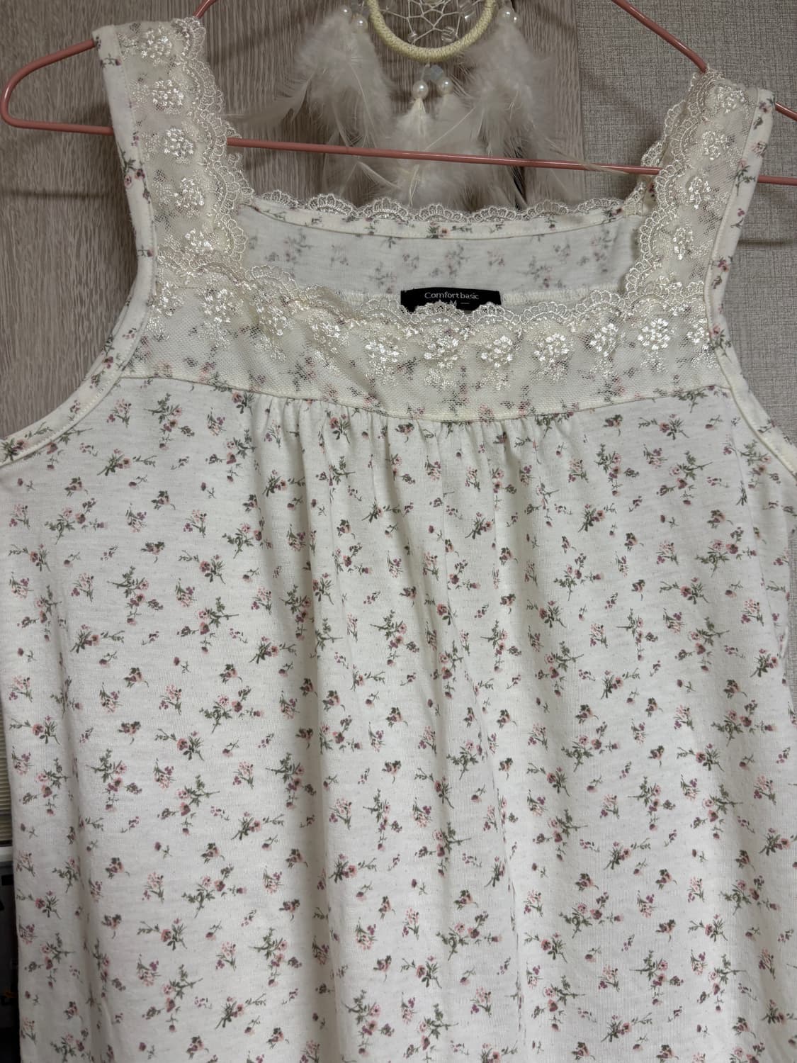 요조 빈티지 Comfort basic 우유 잔꽃 레이스 슬리브리스 나시 상품이미지3