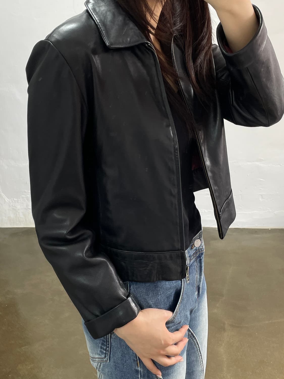 YANKO 블랙 레더 자켓 상품이미지2