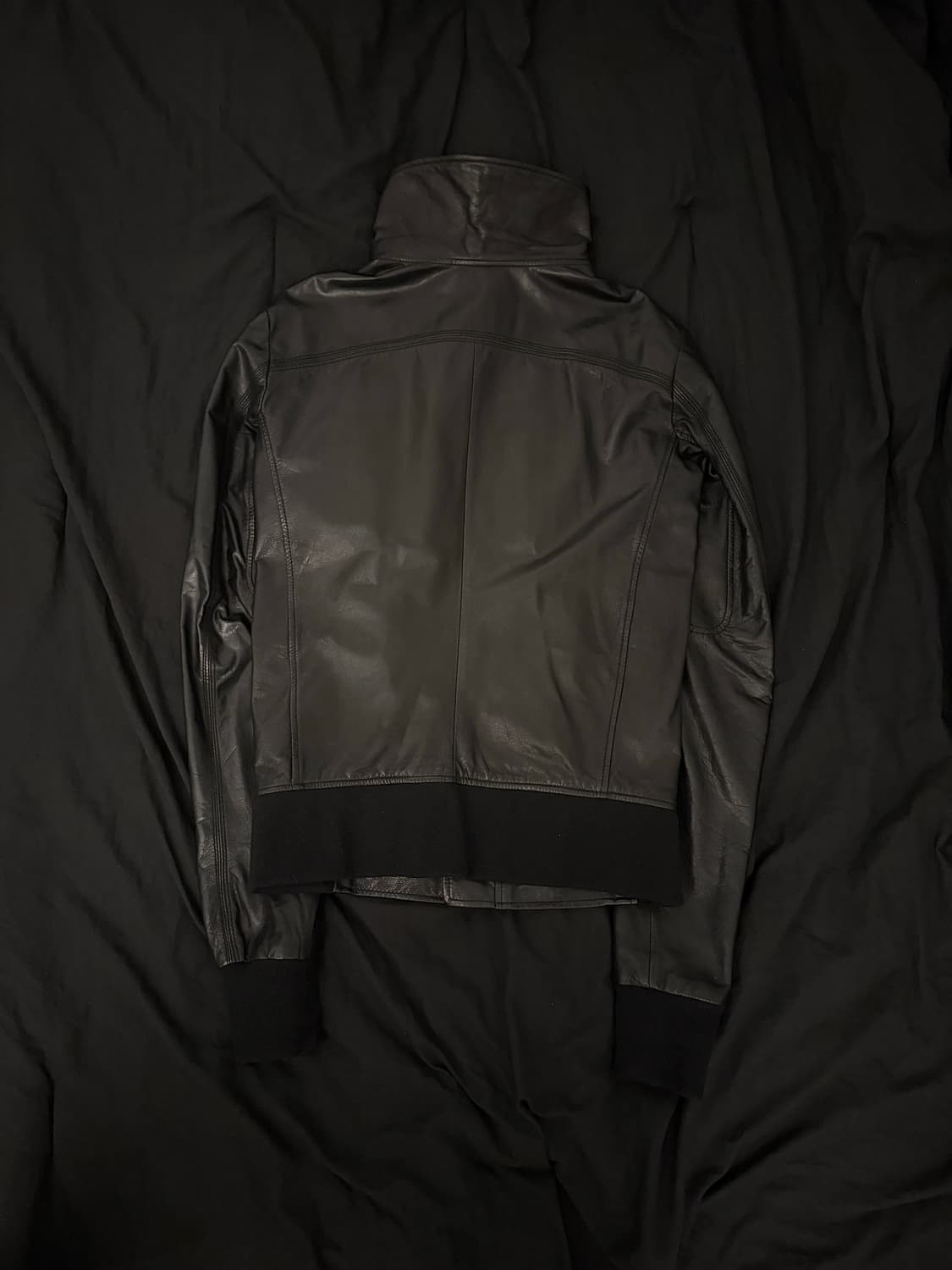 빈티지 사선 하이넥 레더 자켓 상품이미지5