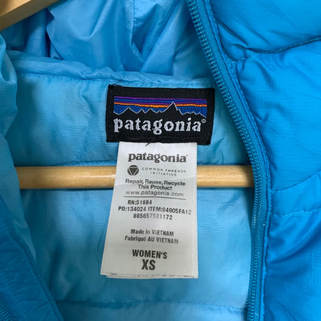 파타고니아 빈티지 여성용 스카이블루 경량 후드 패딩 점퍼 XS 상품이미지4