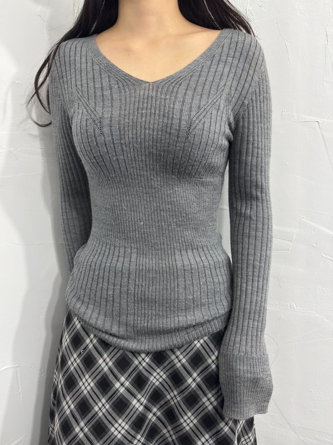 comme ca gray slim knit top 상품이미지2