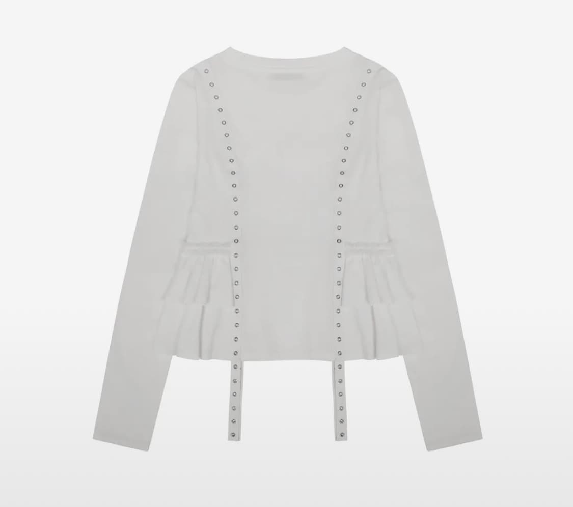 뚜오미오 러플 벨티드 롱슬리브 화이트 상품이미지3