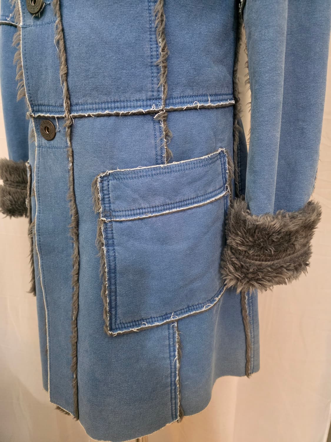 상태좋음.하자X ) 디젤(DIESEL) 데님 퍼 무스탕.시어링코트 상품이미지7