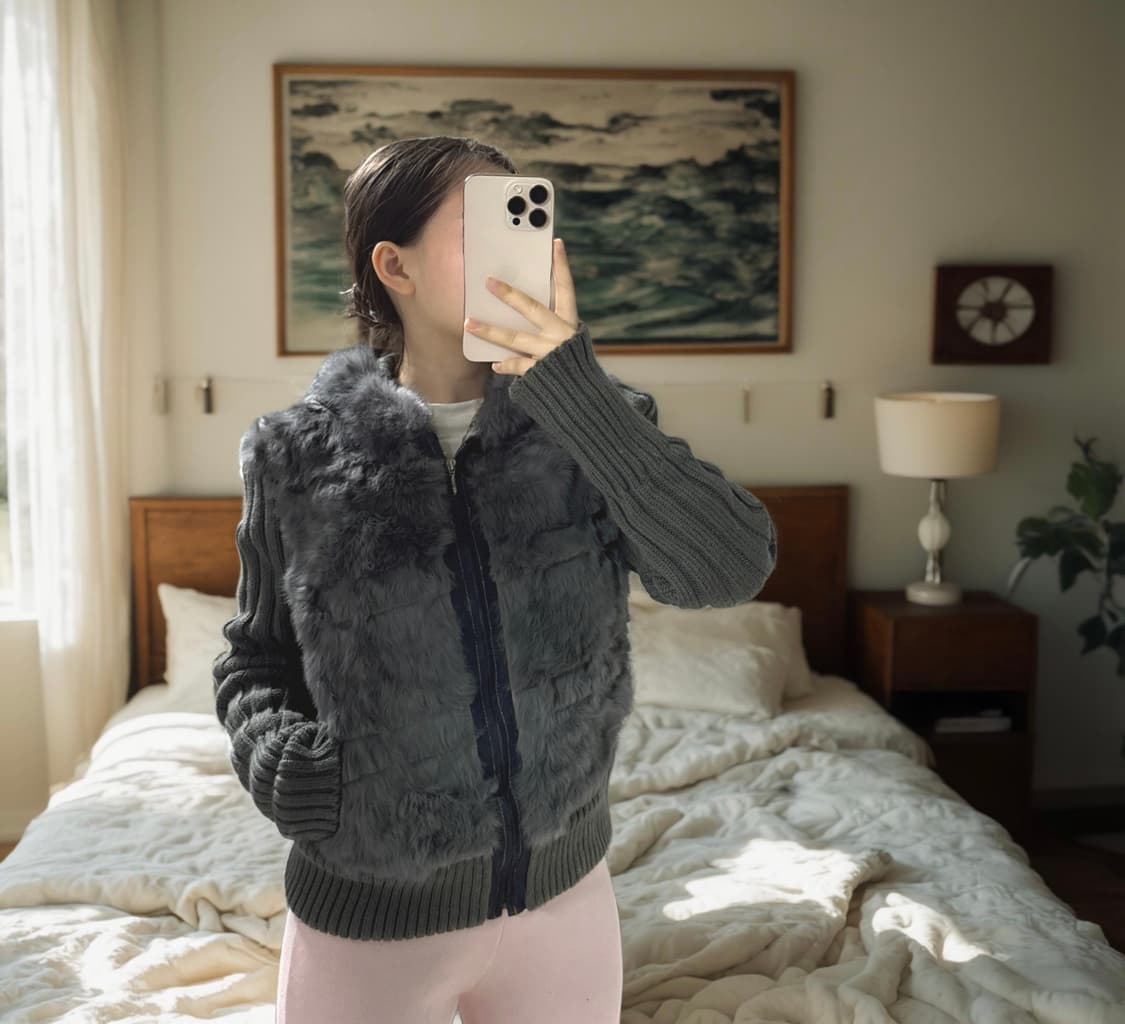 빈티지 그레이 토끼털 니트자켓 후드집업 상품이미지6