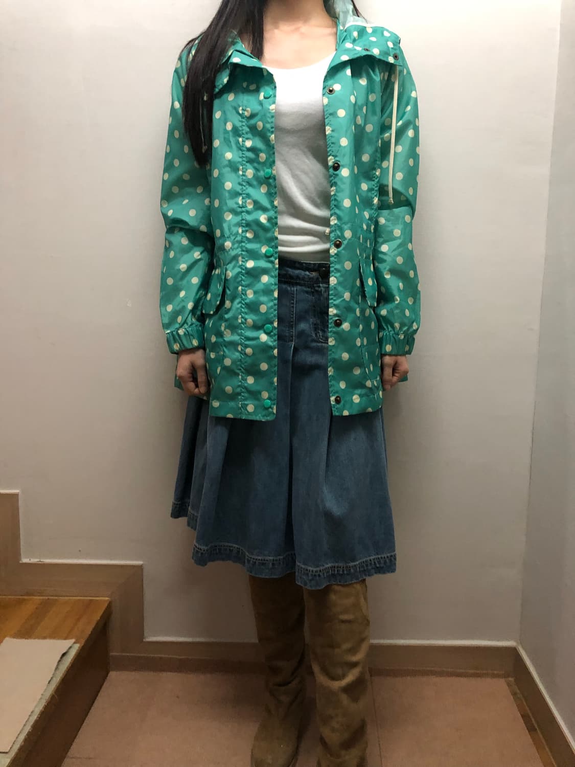 빈티지 후아유 민트 도트 레인코트 상품이미지8