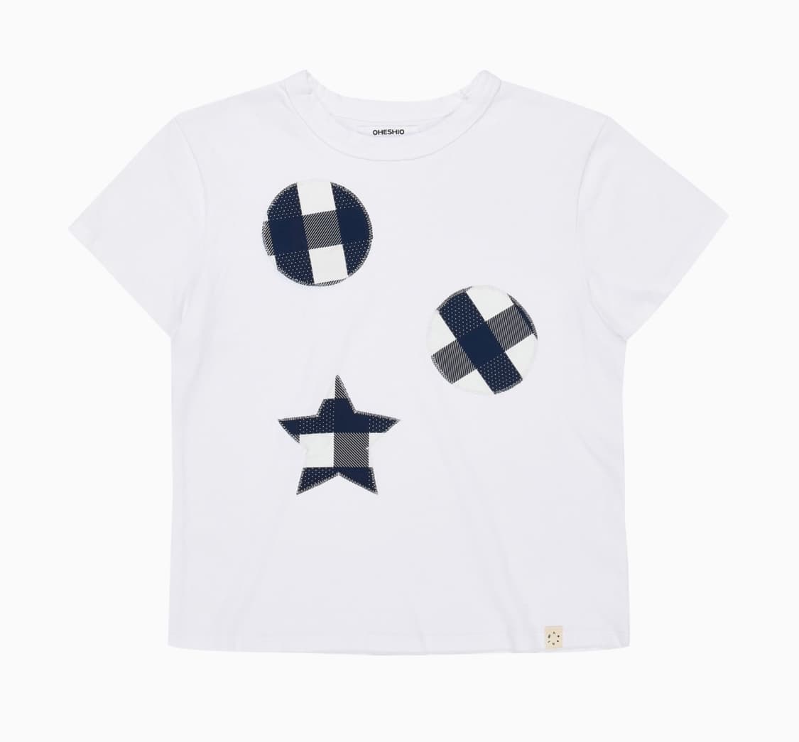 오헤시오 CHECK PATCHY T-SHIRTS, WHITE 상품이미지1