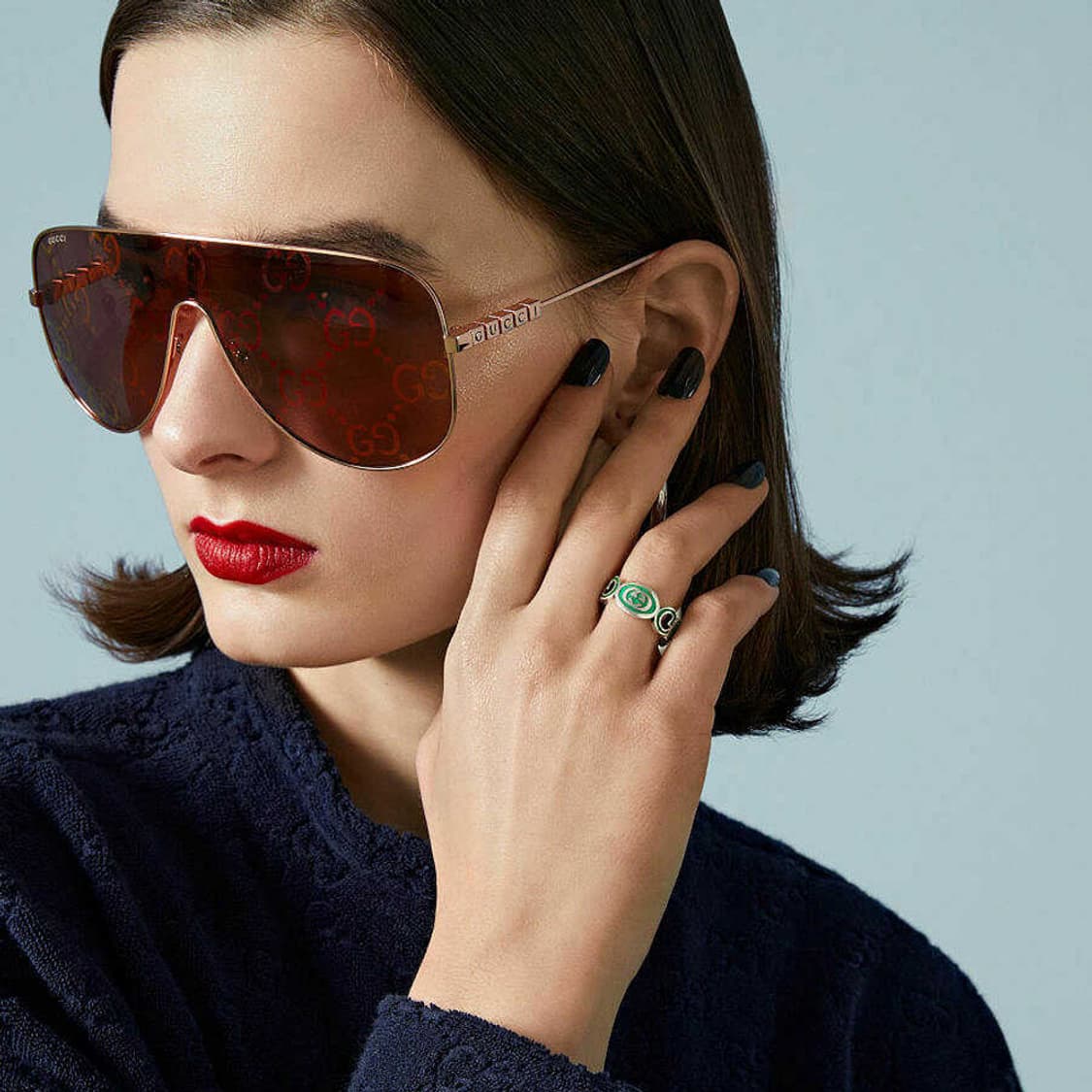 새상품 구찌 반지 인터로킹 G 에나멜 링 실버 그린 에나멜 상품이미지5