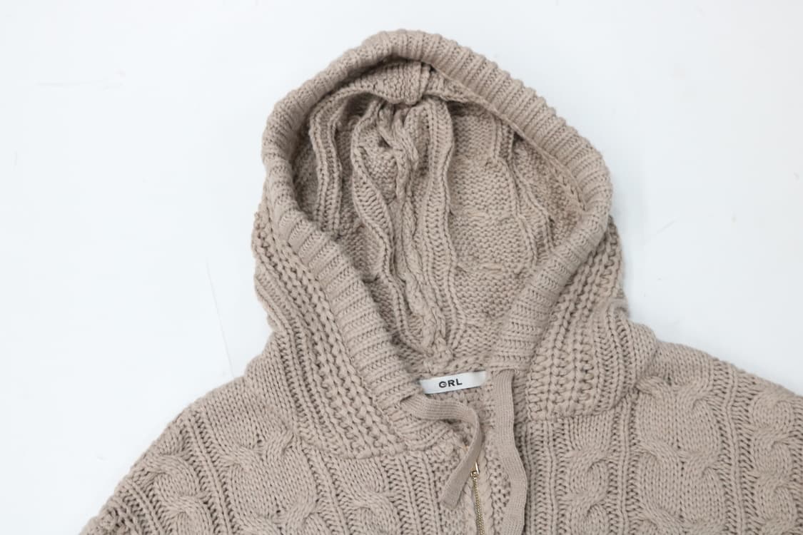 GRL 그레일 케이블 니트 크롭 후드 집업 상품이미지3