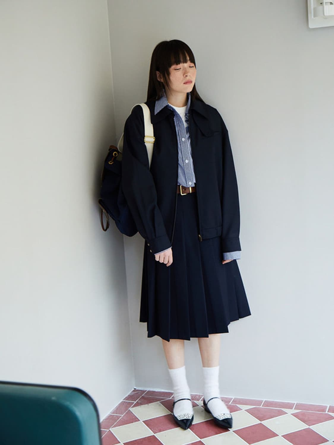 디애퍼처 빈티지 맥 플리티드 스커트 네이비 m 상품이미지2