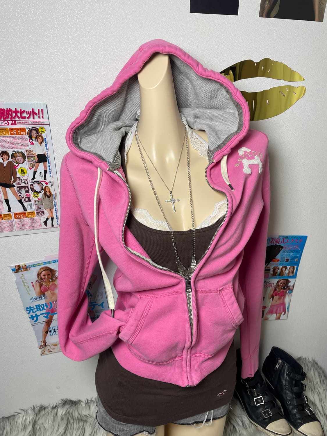 Abecrombie 아베크롬비 핑크 스펠로고 후드집업 상품이미지3