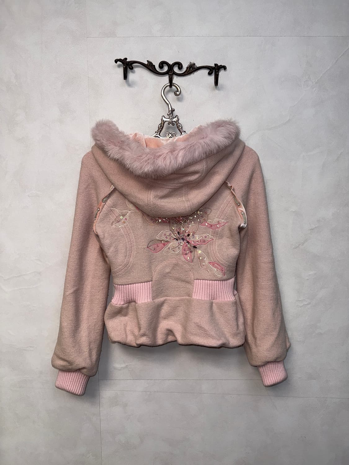 Baby pink oriental rabbit fur hood zipup 상품이미지3