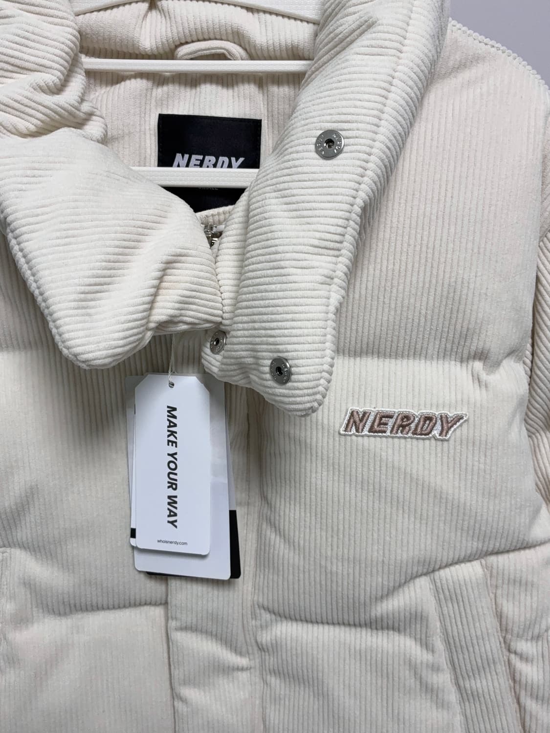 널디 nyd 우먼스 크롭 코듀로이 패딩 아이보리 s 상품이미지5