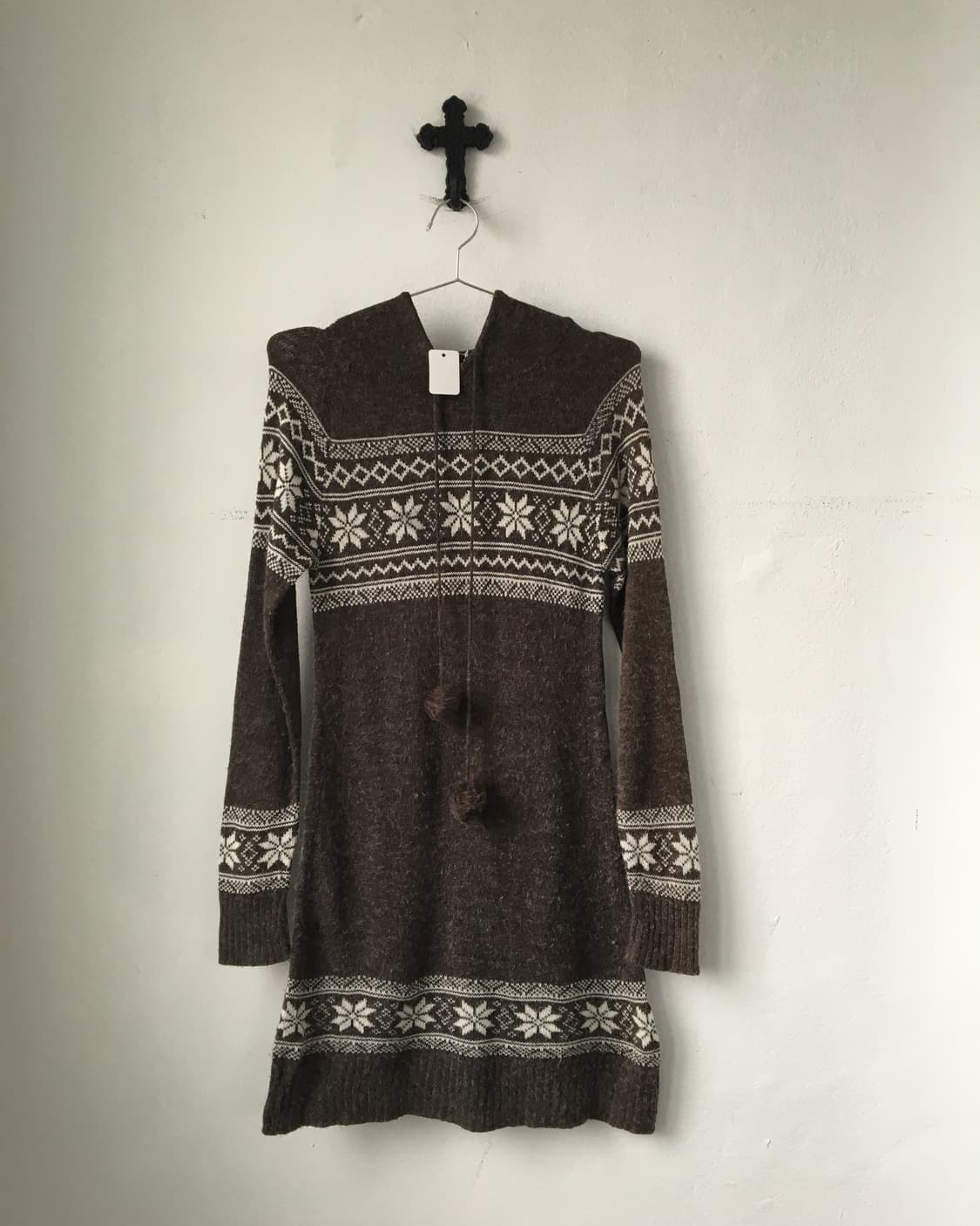 Pom pom snow pattern hood knit onepiece 상품이미지2
