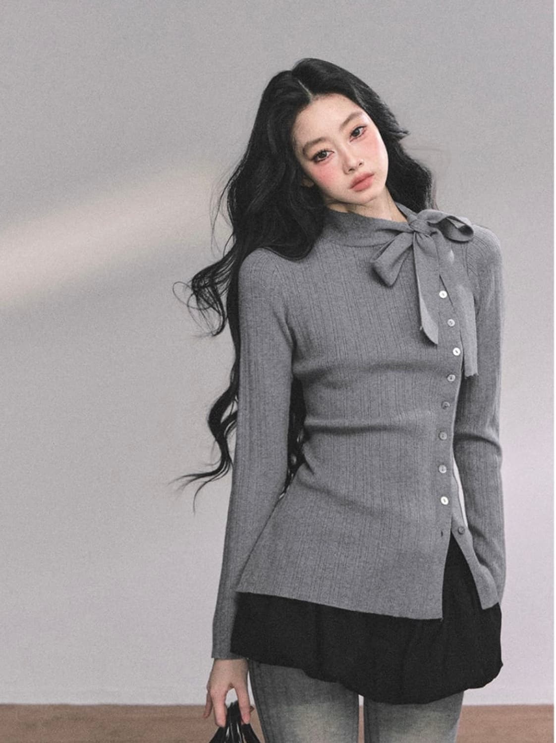 ShaoyeEye 니트 슬림핏 리본넥 스웨터 상품이미지3