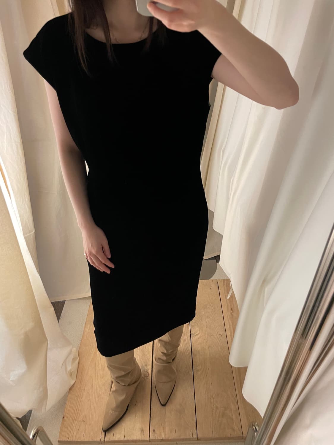 vintage black cap sleeve velvet dress 상품이미지10