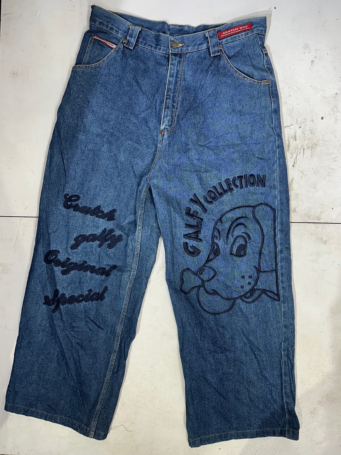 일본 빈티지 90s 중청 힙합 브랜드 아카이브 캐릭터 자수 데님 팬츠 상품이미지4