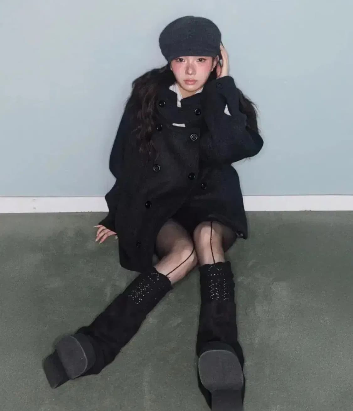 미레코 코트 HOODED DOUBLE HALF COAT CHARCOAL 상품이미지1