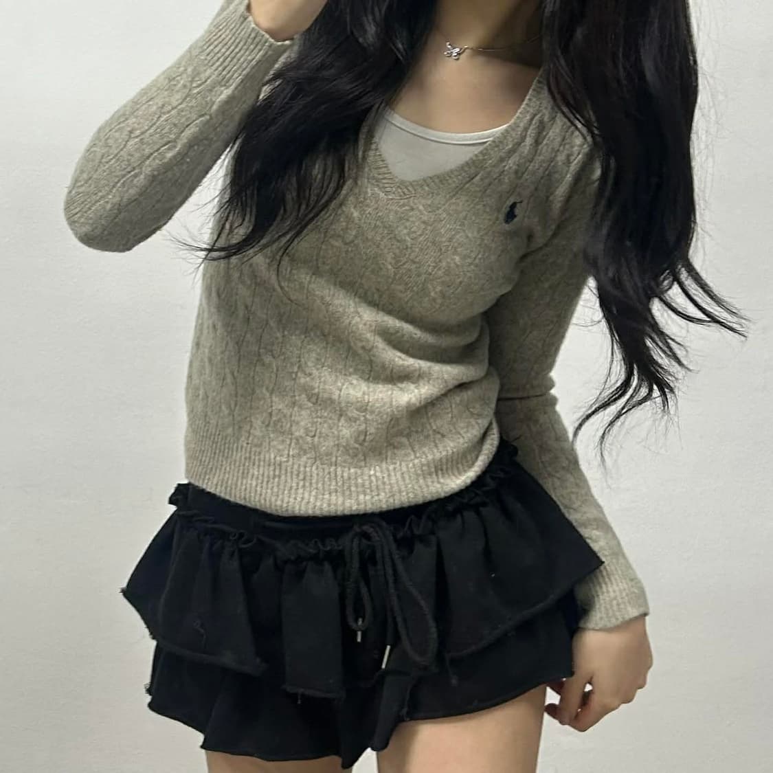 폴로 랄프로렌 울 캐시미어 브이넥 걸즈 케이블 니트 스웨터(M) 상품이미지4