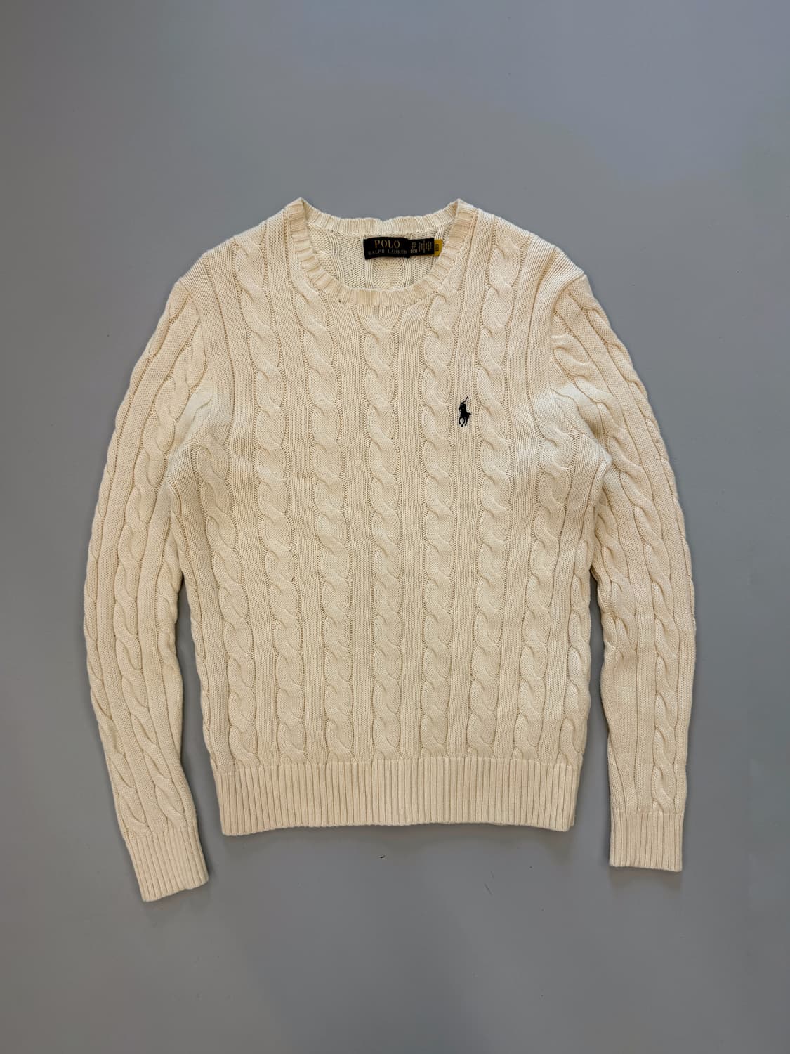폴로 랄프로렌 신형 QR라벨 아이보리 코튼 꽈배기 니트 상품이미지1