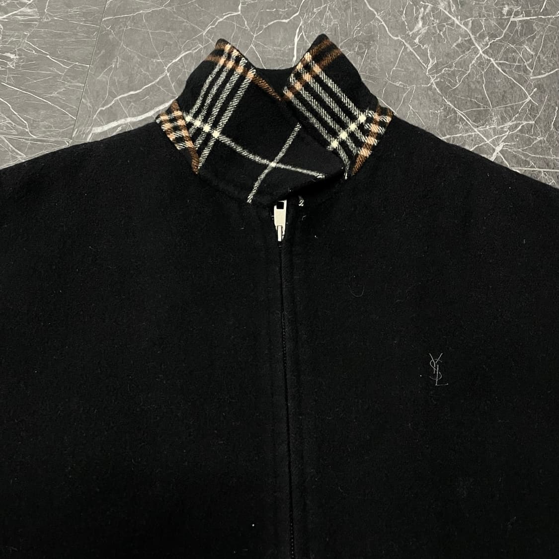 L(XL) 입생로랑 빅로고 블랙 모직 블루종 자켓 상품이미지7